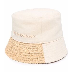 RUSLAN BAGINSKIY Cream tan Logo Embroidered Bucket Hat straw cotton size S